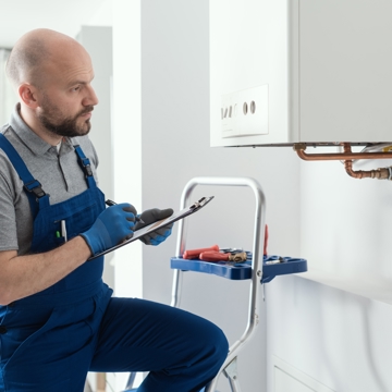 Gas engineer checking a boiler