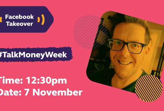 Graphic for Talk Money Week showing photo of man smiling