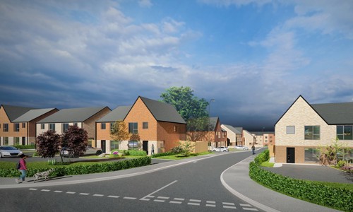 A computer-generated image showing streets and new homes at Yorkshire Housing's Baycroft development in Bridlington.