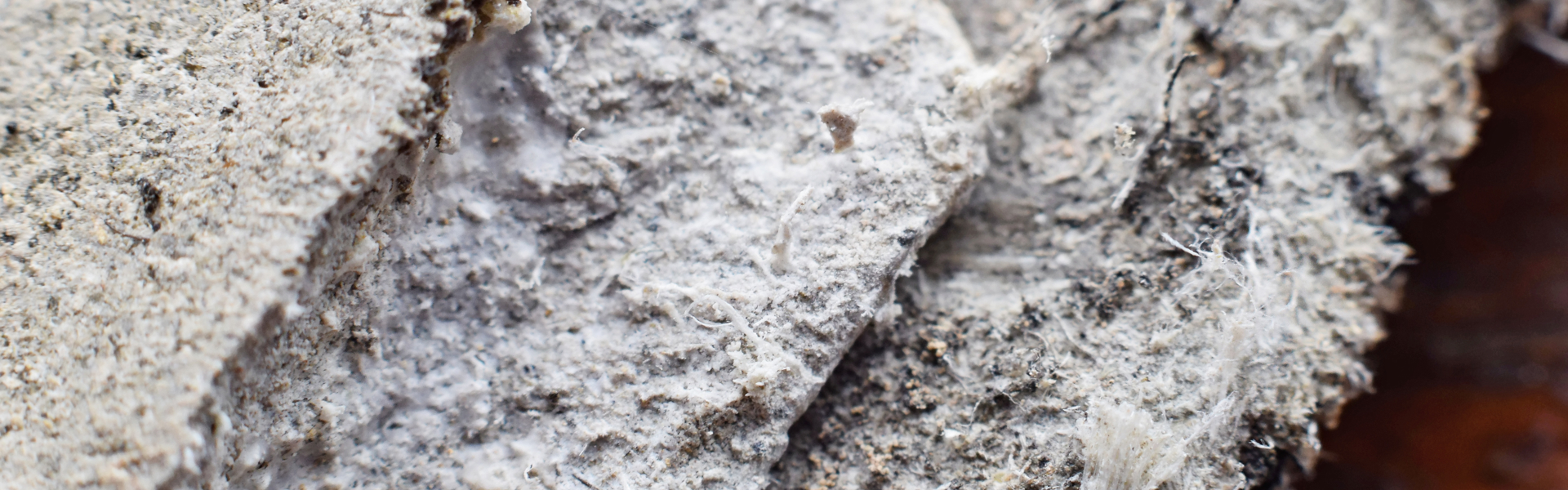A close up of asbestos fibres, they're a white grey colour.