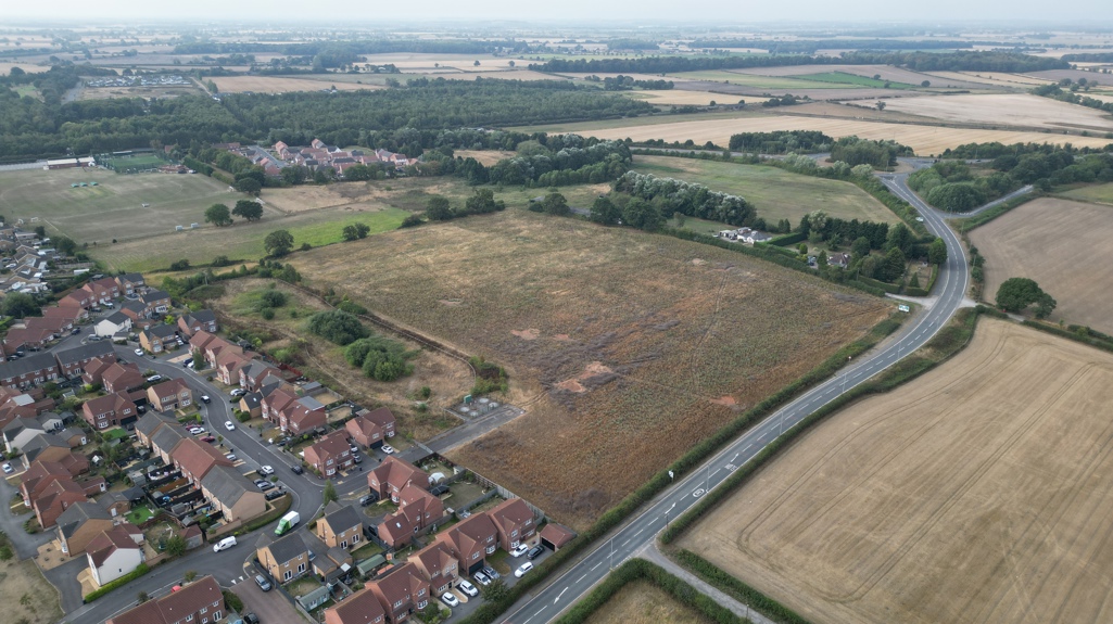 Aerial view of the Thorpe Willoughby site ahead of development work starting.