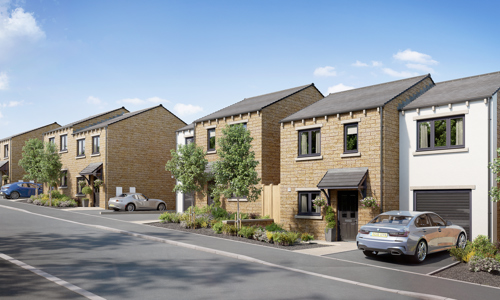 A street scene of semi detached homes
