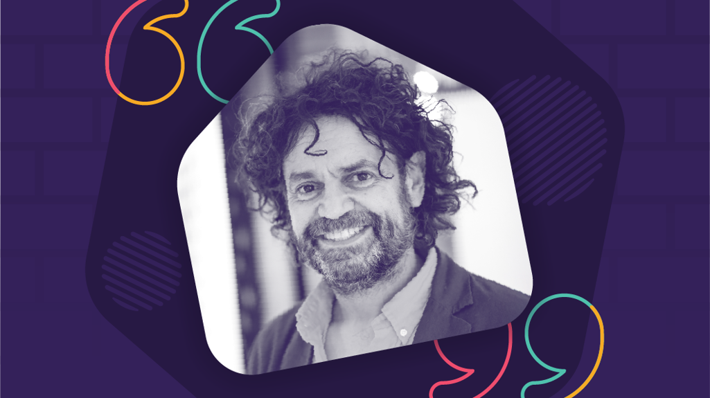 A colourful graphic including a headshot photo of David Smalley, Director at Material Source, smiling at the camera.