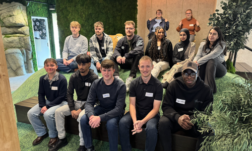 Apprentices who joined us in 2025 sat on the grass verge at The Place