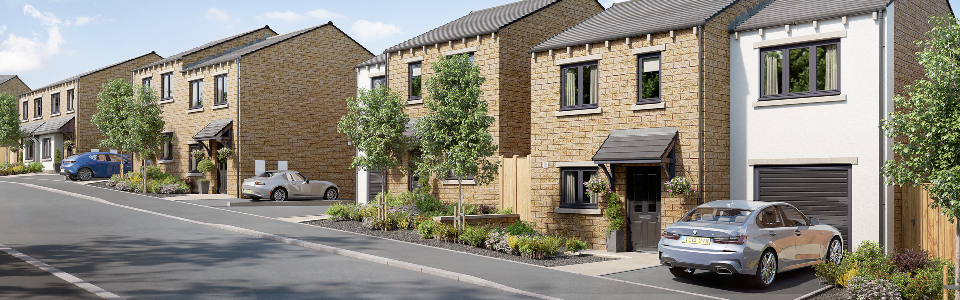 A street scene artist's impression of pale brick houses. 