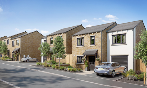 A street scene artist's impression of pale brick houses. 