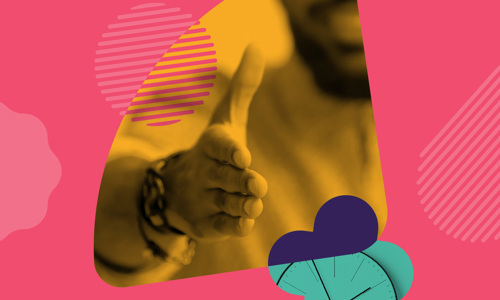 Pink background with an abstract image of someone's hand