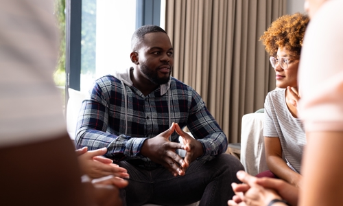 People talking in an informal group setting