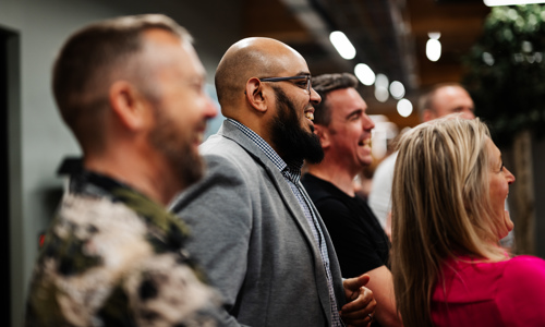 Yorkshire Housing colleagues laughing at The Hub 