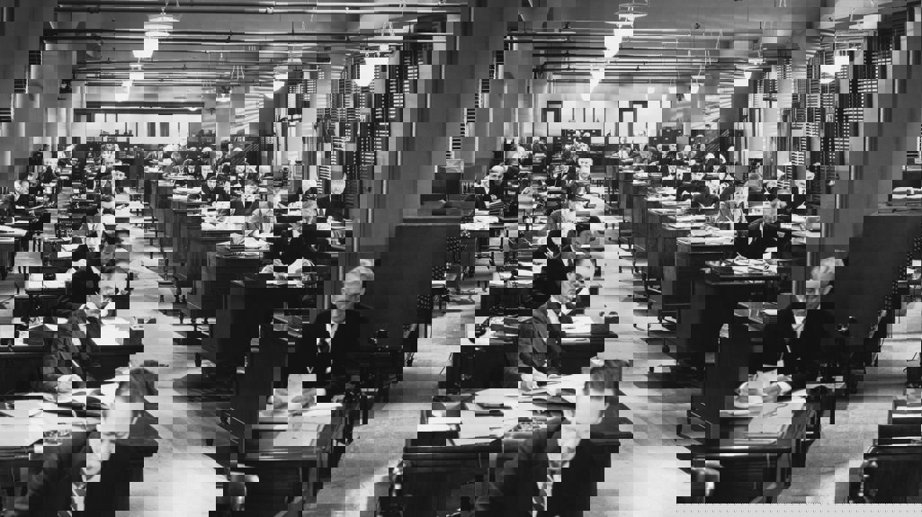 Old Style Office with employees' desks lined up