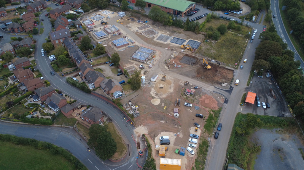 An aerial photo of our site at Hutton Bank showing the foundations of houses