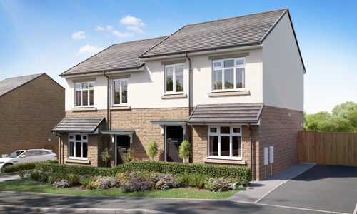 Pale brick and white painted semidetached houses - an artist's impression. 