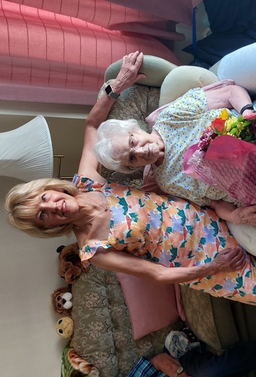 A photograph of our customer Dorothy who is celebrating being 105 with her daughter. 