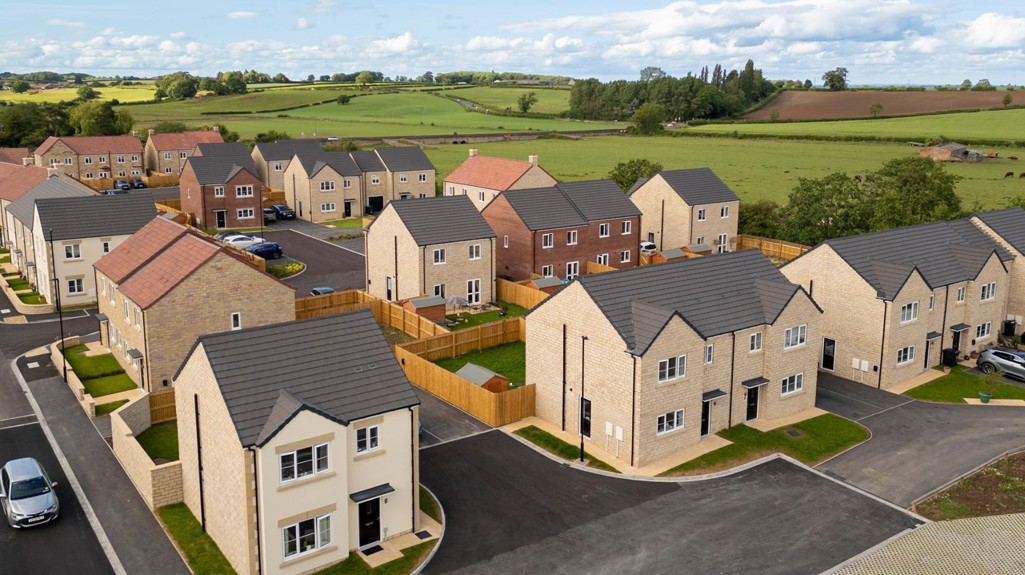 Aerial view of new homes at Massey Fold, Spofforth, North Yorkshire.