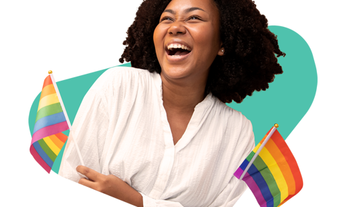 Woman smiling holding pride flags 