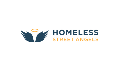 Homeless Street Angels logo, blue text with blue wings