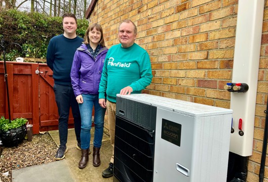 Pictured is Tony Smith (right) at his home with Broadacres’ senior sustainability manager, Helen Ball, and sustainability apprentice, Felix Orchard.