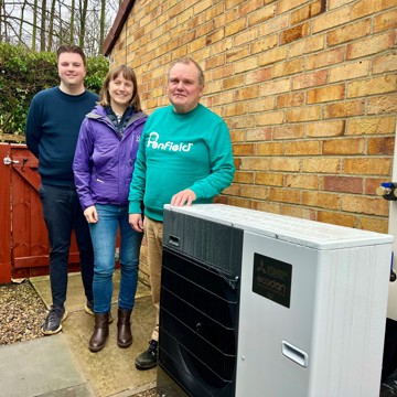 Pictured is Tony Smith (right) at his home with Broadacres’ senior sustainability manager, Helen Ball, and sustainability apprentice, Felix Orchard.